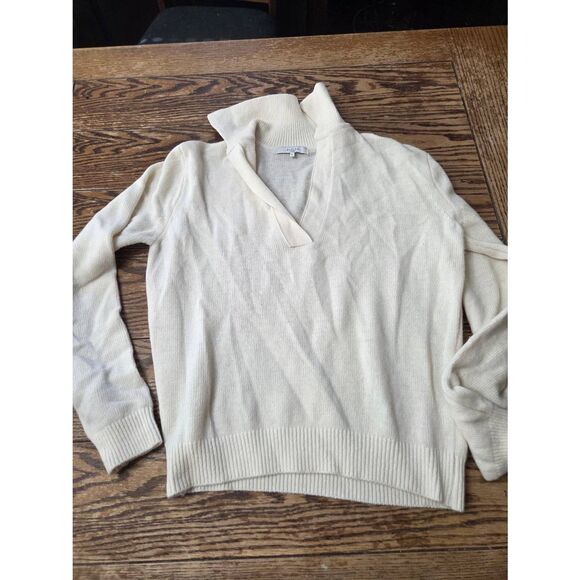 Almina Concept Polo Wool Sweater Long Sleeve V Neck Ivory Size Large - Picture 2 of 4